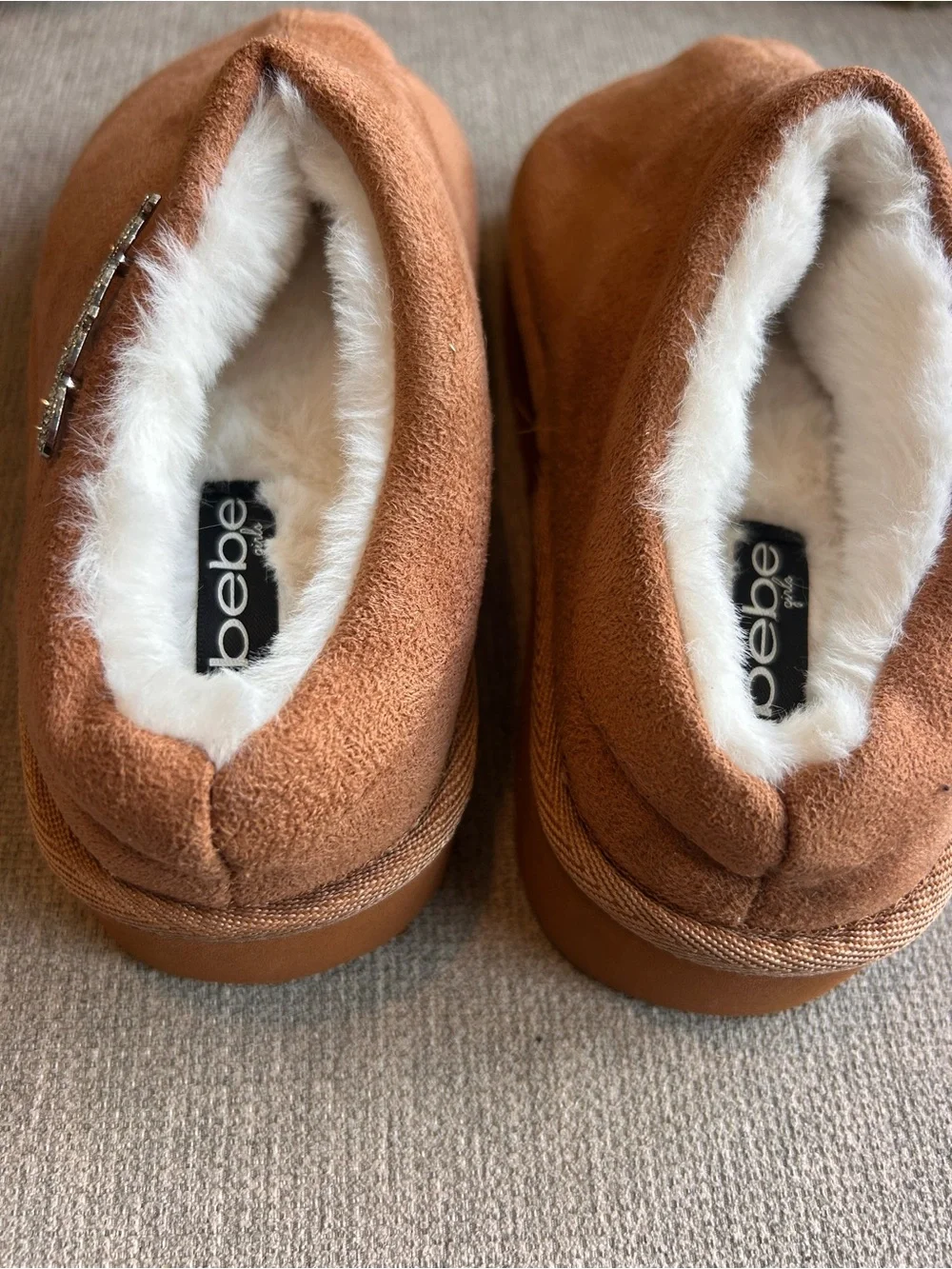bebe Kids Faux-Suede Faux-Fur Lined Slip-On Boots in Tan
